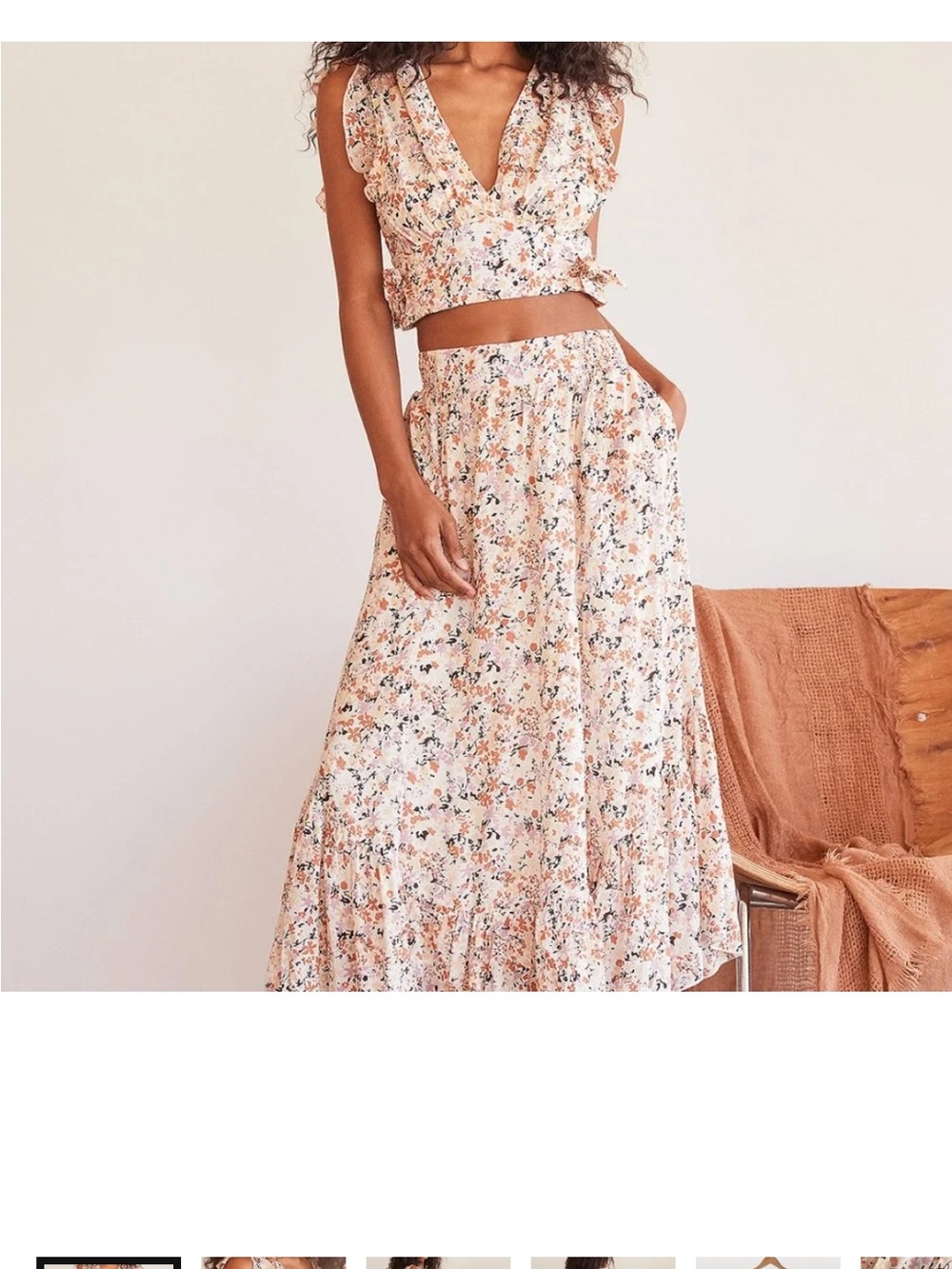 Free people Floral cream Maxi Skirt set - Lightweight Tiered Summer Skirt. NWT